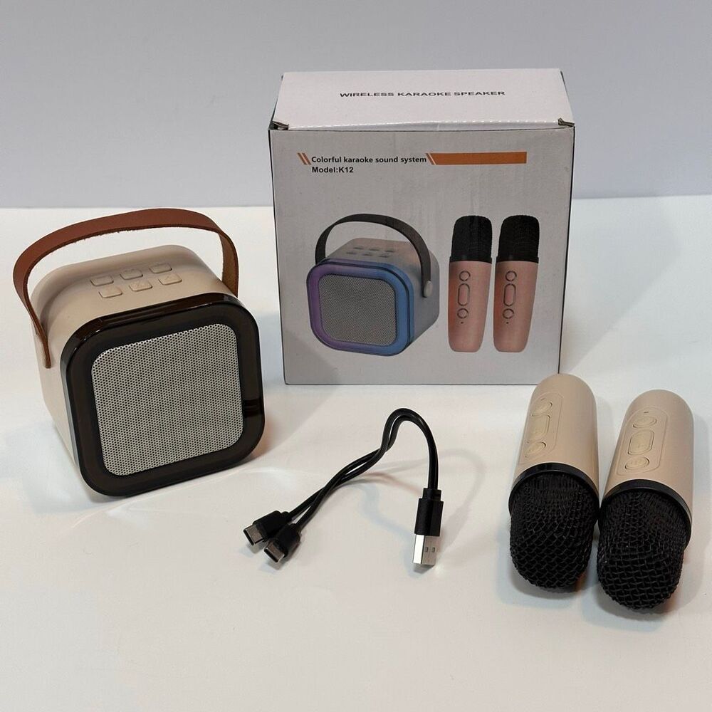 Mini Bluetooth Portable Karaoke Speaker w/ Lights and 2 Wireless Microphones – B